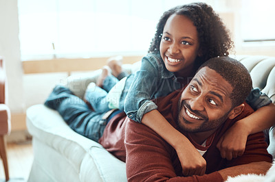 Buy stock photo Shot of a Father and daughter at home