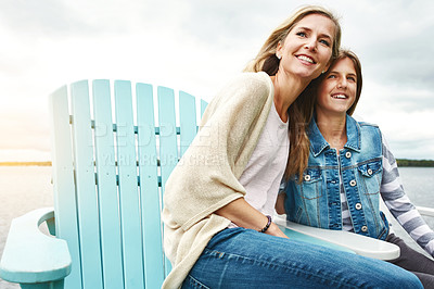 Buy stock photo Shot of a mother and her daughter bonding outdoors