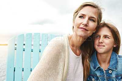 Buy stock photo Shot of a mother and her daughter bonding outdoors