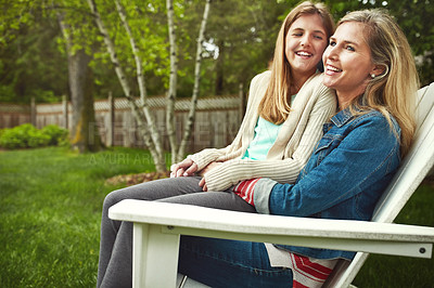 Buy stock photo A happy mother and daughter spending time together outdoors