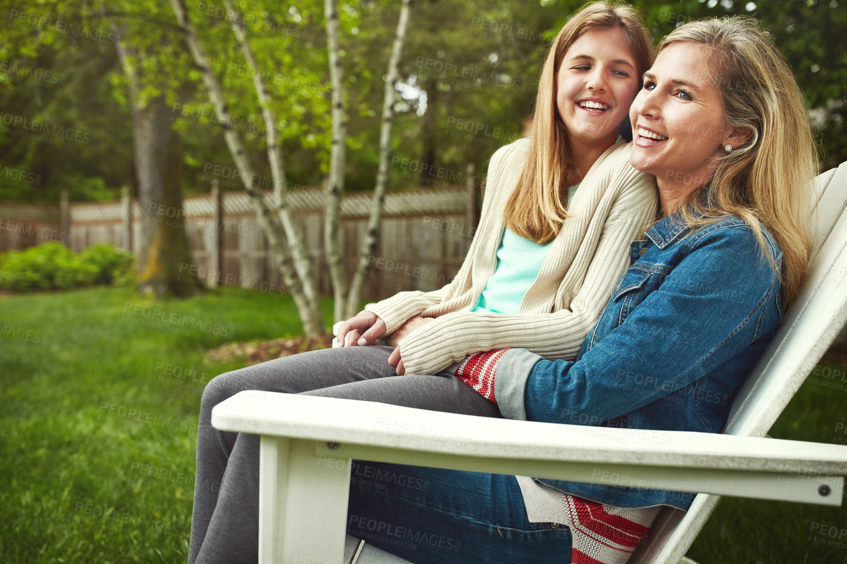 Buy stock photo A happy mother and daughter spending time together outdoors