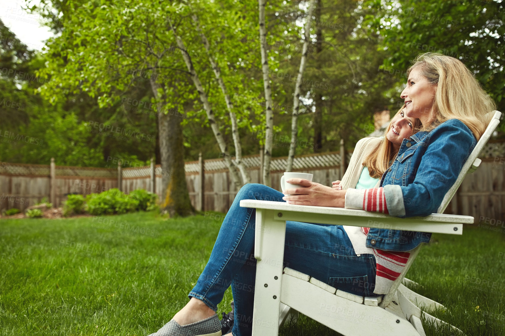 Buy stock photo A happy mother and daughter spending time together outdoors