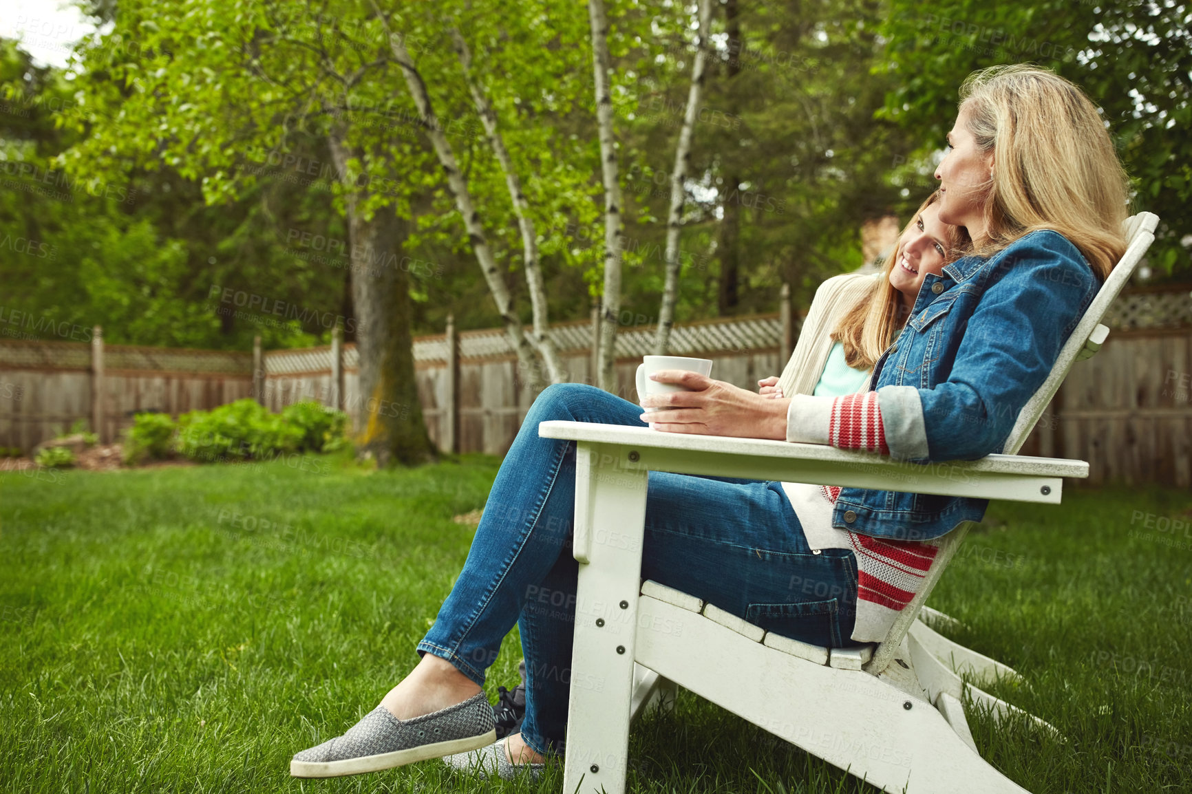 Buy stock photo A happy mother and daughter outdoors