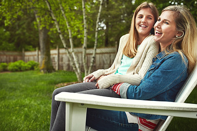 Buy stock photo A happy mother and daughter spending time together outdoors