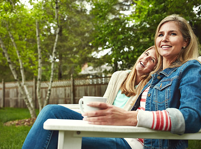 Buy stock photo A happy mother and daughter spending time together outdoors