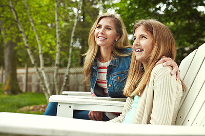 Buy stock photo A happy mother and daughter spending time together outdoors