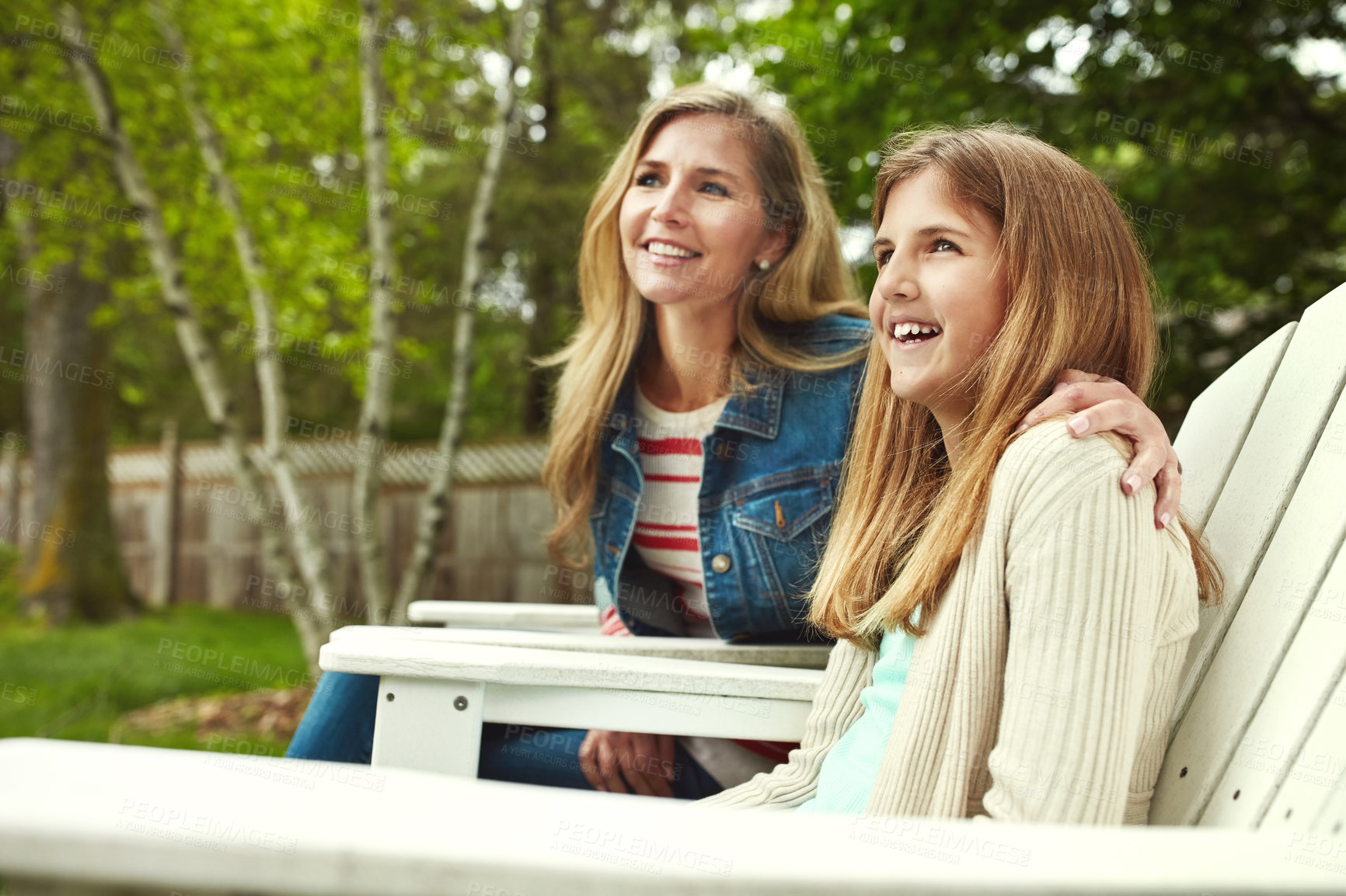 Buy stock photo A happy mother and daughter spending time together outdoors