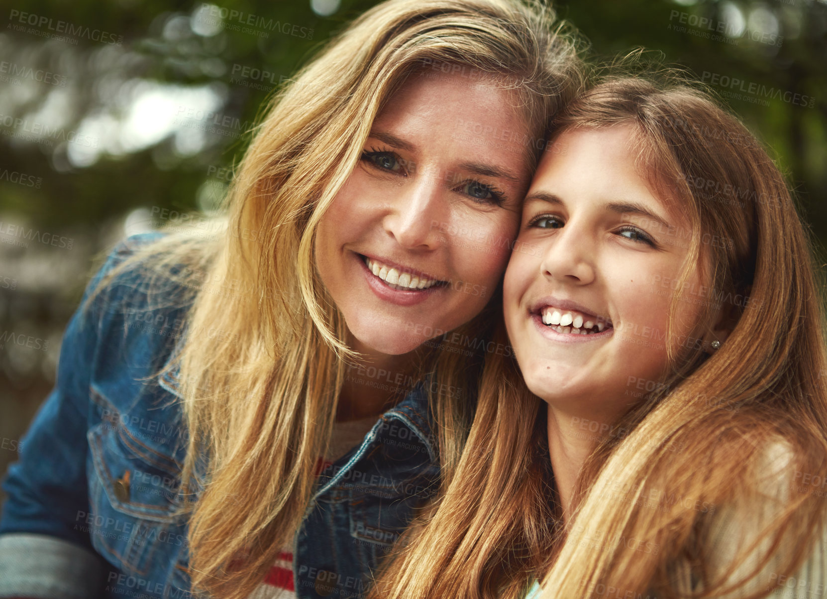 Buy stock photo A happy mother and daughter spending time together outdoors