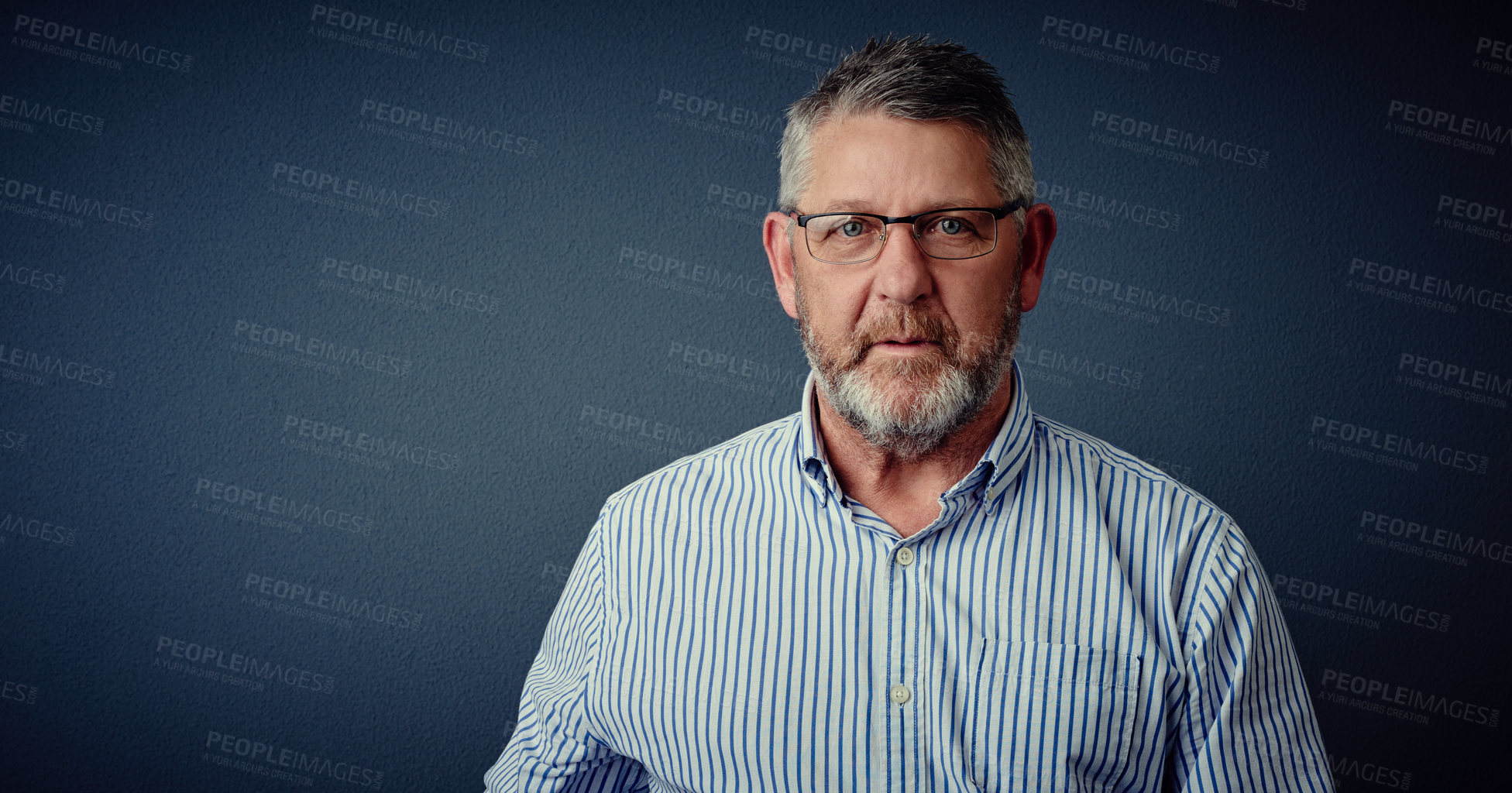 Buy stock photo Portrait, employee and man with glasses, serious and ambition for career growth or studio background. Mockup space, eyewear and mature person with confidence for business development in Canada
