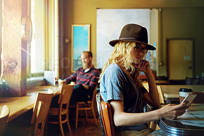 Buy stock photo Cropped shot of hipsters in a coffee shop