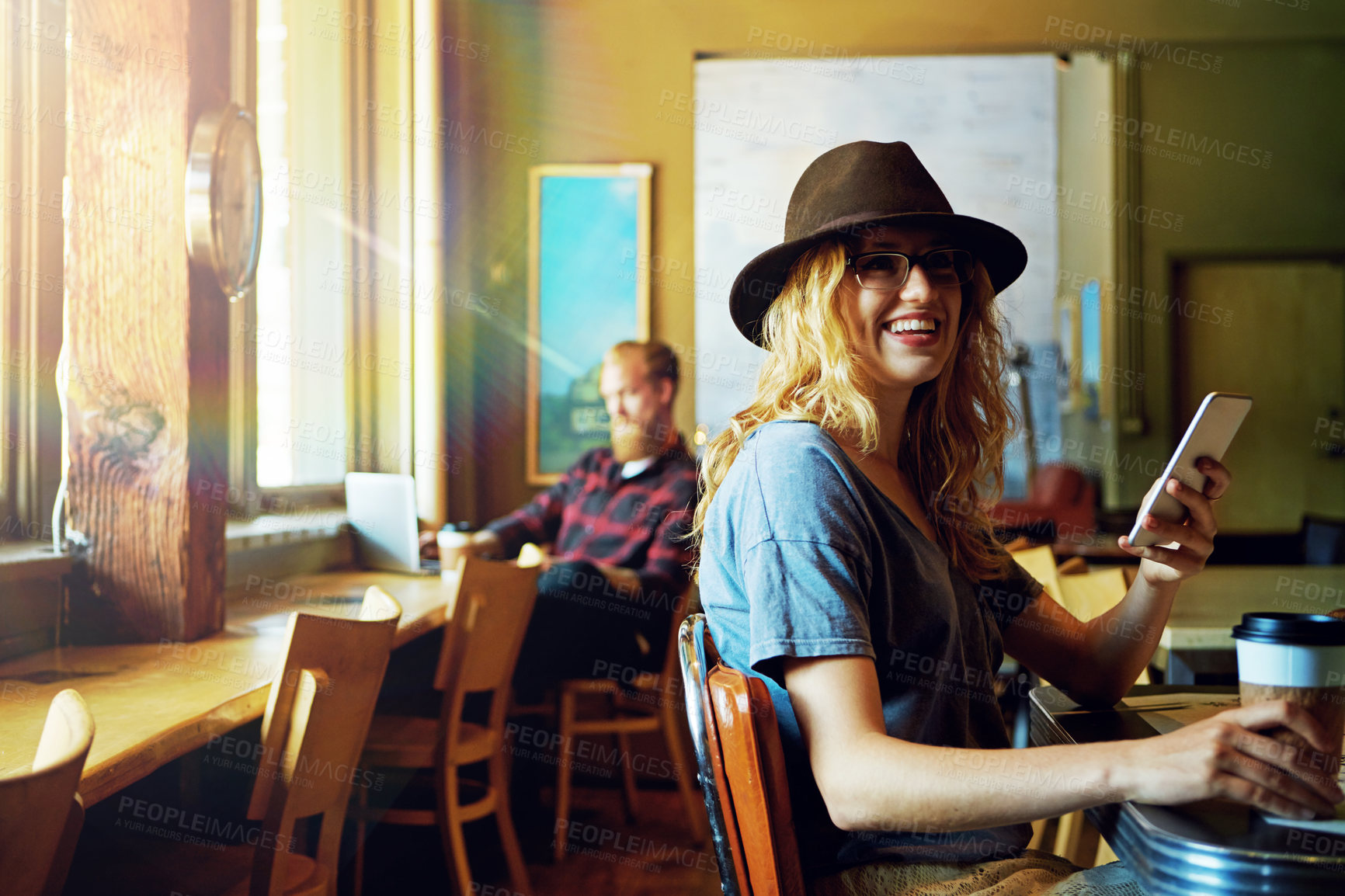 Buy stock photo Cropped shot of hipsters in a coffee shop