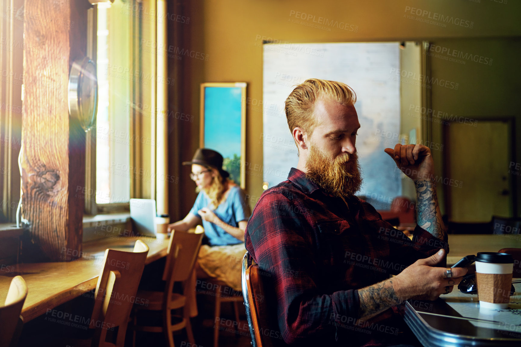 Buy stock photo Cropped shot of hipsters in a coffee shop