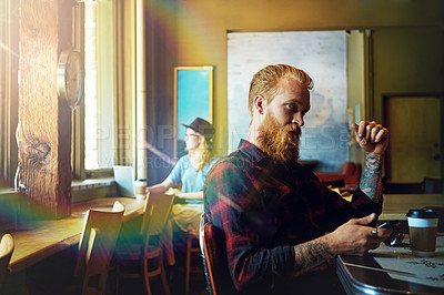 Buy stock photo Cropped shot of hipsters in a coffee shop