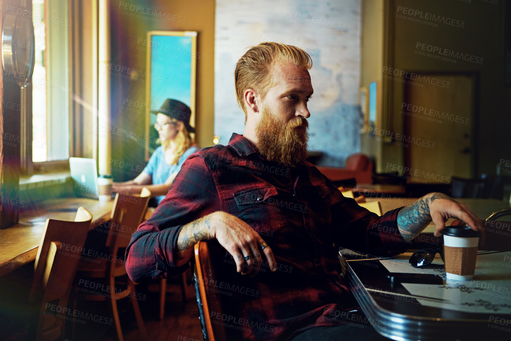 Buy stock photo Cropped shot of hipsters in a coffee shop