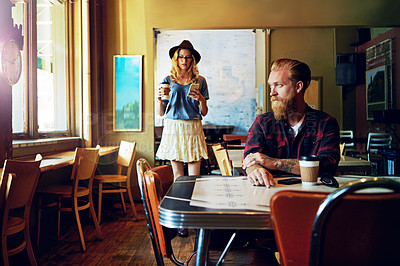 Buy stock photo Cropped shot of hipsters in a  coffee shop