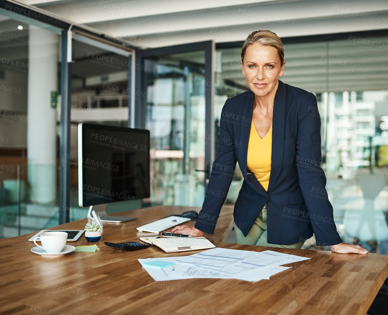 Buy stock photo Cropped portrait of a mature businesswoman standing in her corporate office