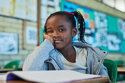 Buy stock photo Portrait of an elementary school girl working in class