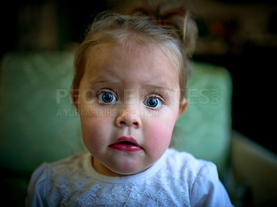 Buy stock photo Portrait of an adorable little girl at home