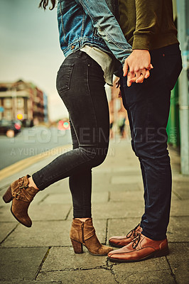 Buy stock photo Cropped shot of an unrecognizable couple out on a date