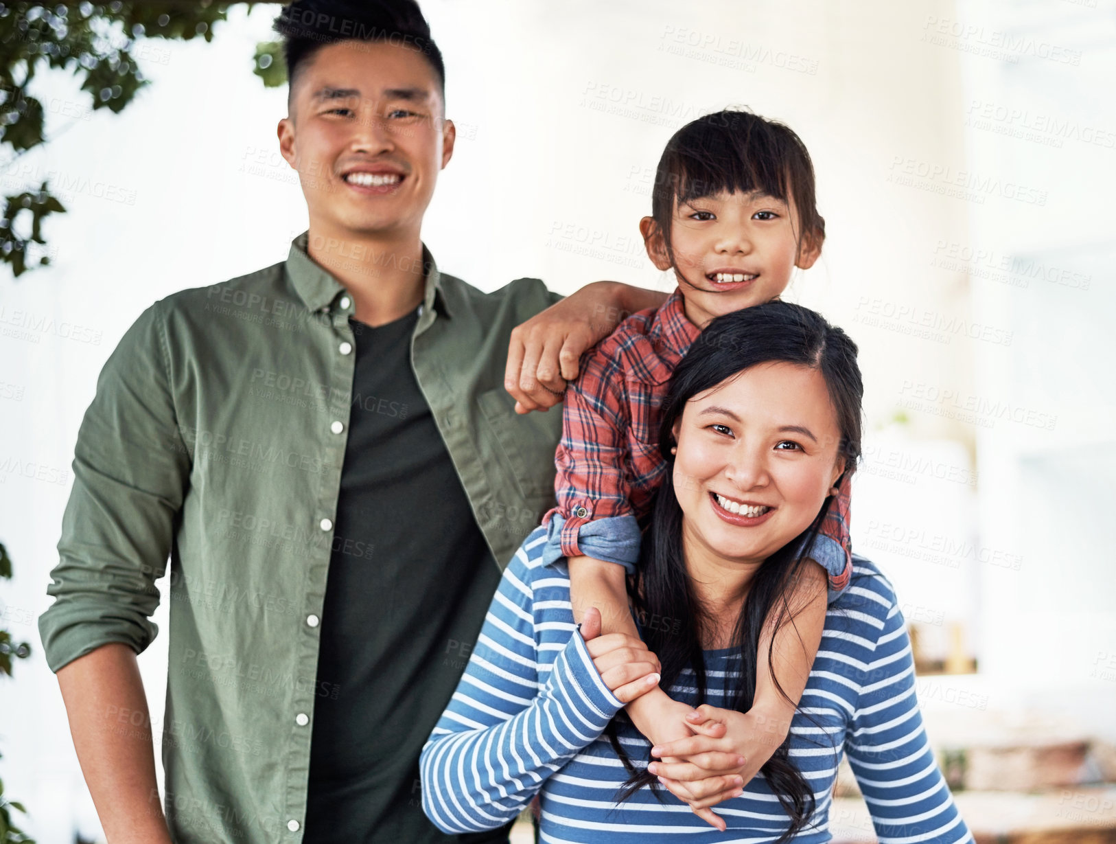 Buy stock photo Portrait of a happy family bonding at home
