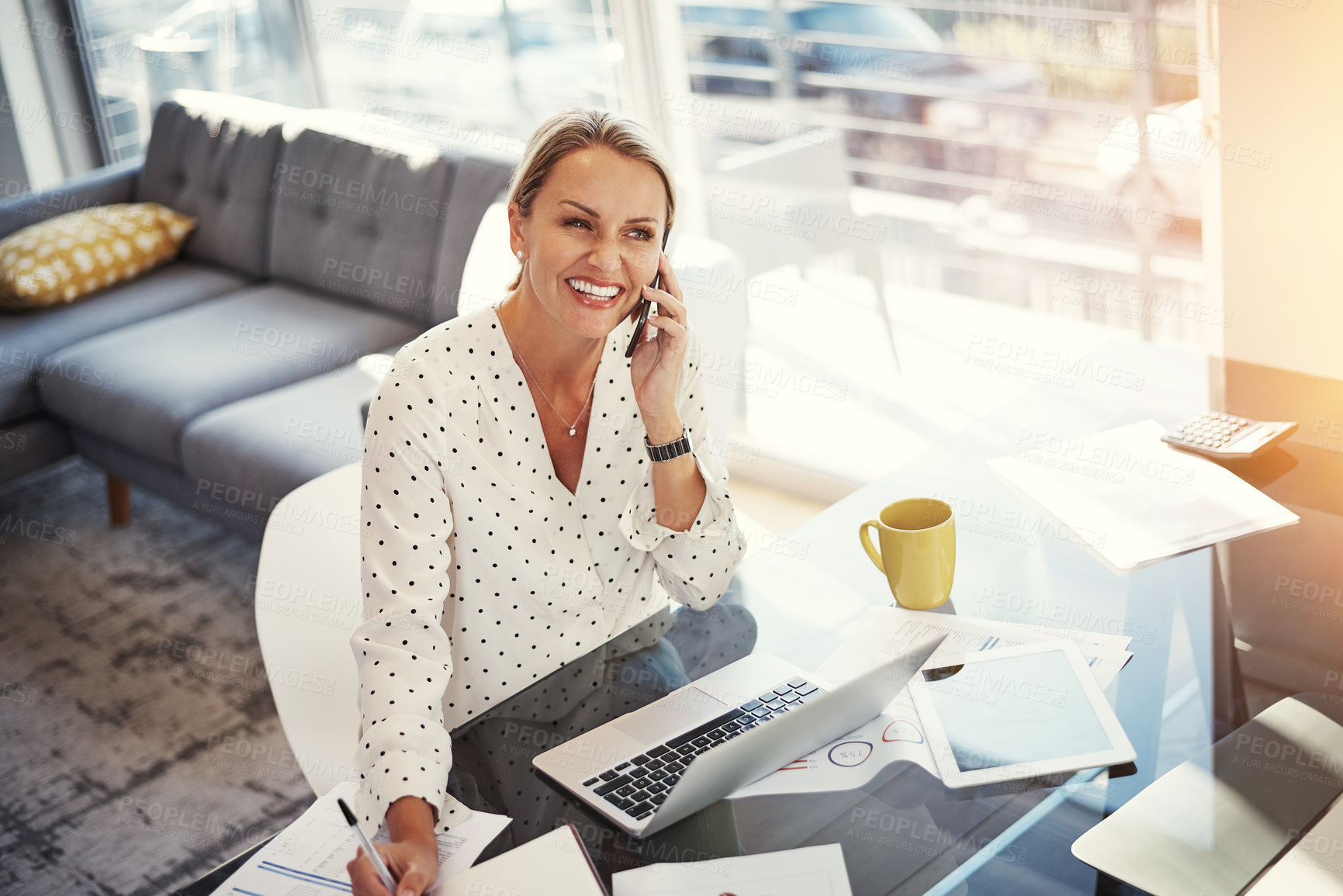 Buy stock photo Cropped shot of a mature businesswoman working from her home office