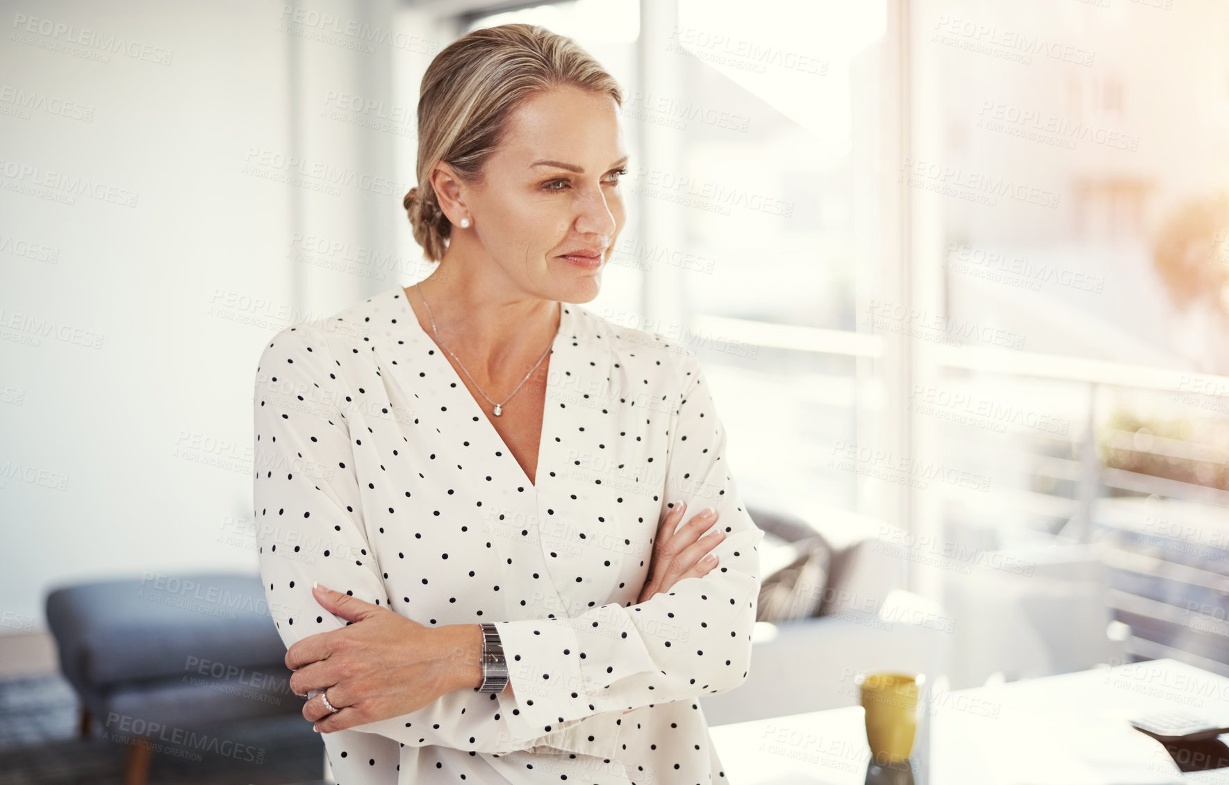 Buy stock photo Cropped shot of a mature businesswoman working from her home office