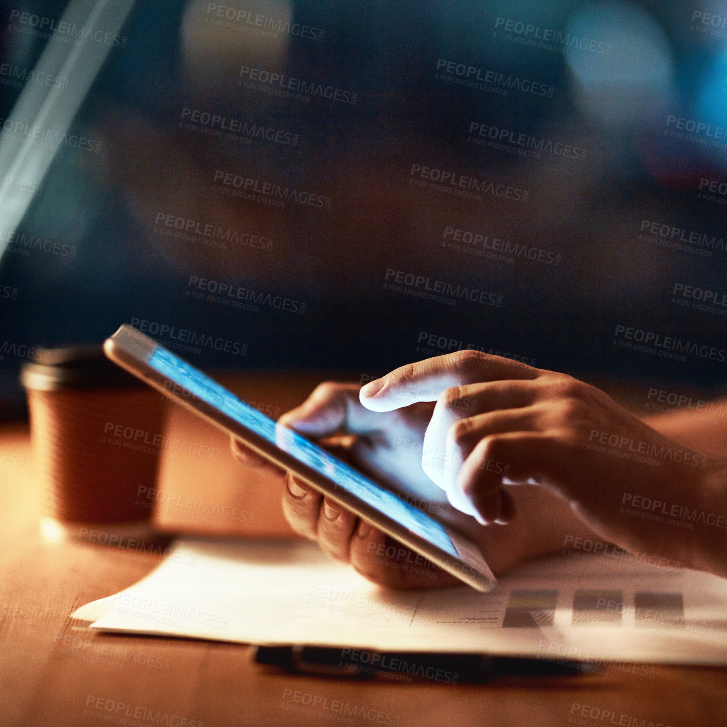 Buy stock photo Cropped shot of an unrecognizable person using a digital tablet