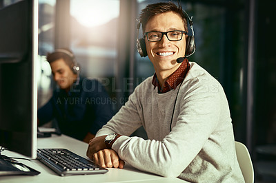 Buy stock photo Portrait of a young call centre agent working in an office