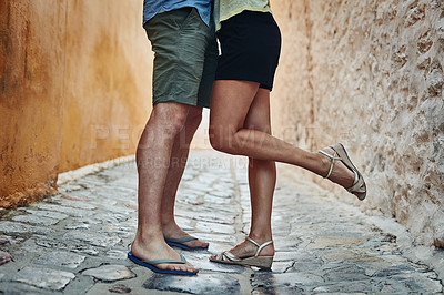 Buy stock photo Cropped shot of a couple's bottom half