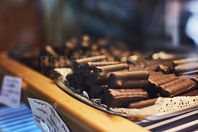 Buy stock photo Cropped shot of chocolate treats in a bakery