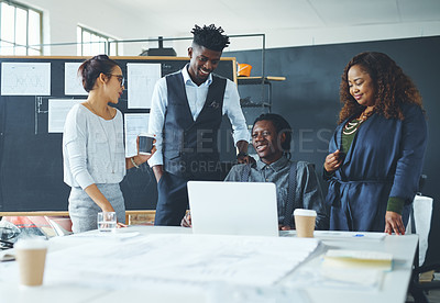 Buy stock photo Cropped shot of a group of creative businesspeople meeting in their office