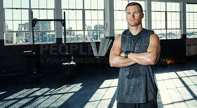 Buy stock photo Portrait of a young man in a  gym