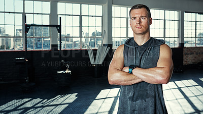 Buy stock photo Portrait of a young man in a  gym