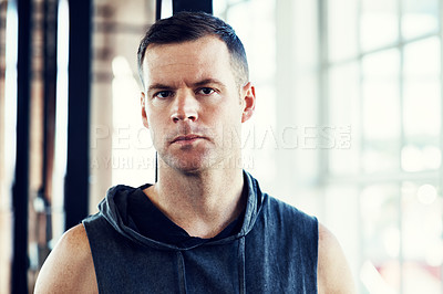 Buy stock photo Portrait of a young man in a  gym