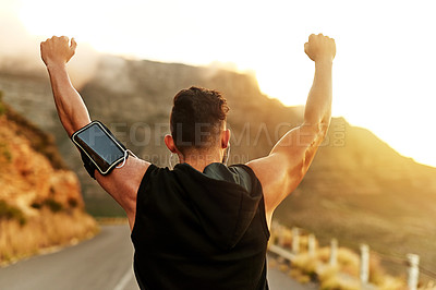 Buy stock photo Shot of an unrecognizable man exercising outdoors