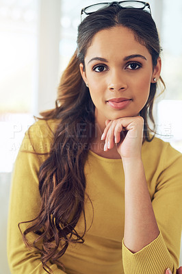 Buy stock photo Shot of a beautiful young woman relaxing at home