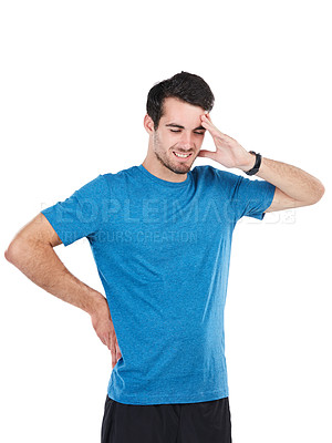 Buy stock photo Cropped shot of a young man trying to remember something against a white background