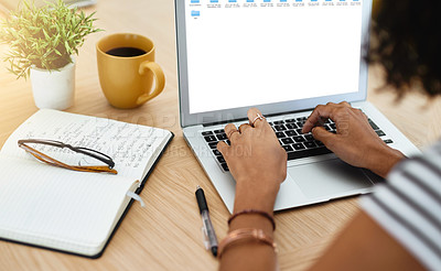 Buy stock photo Shot of an unrecognizable woman working from home