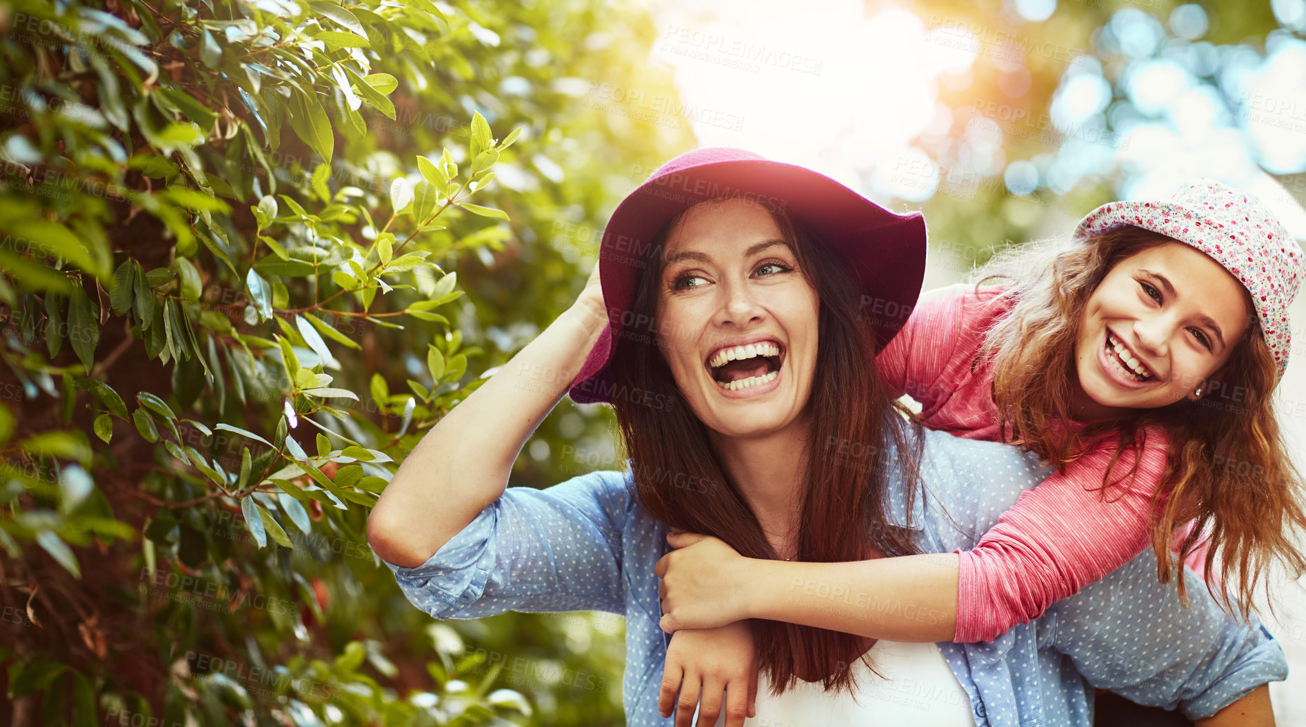 Buy stock photo A happy mother and daughter spending time together outdoors