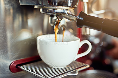 Buy stock photo Closeup shot of an expresso machine in a cafe