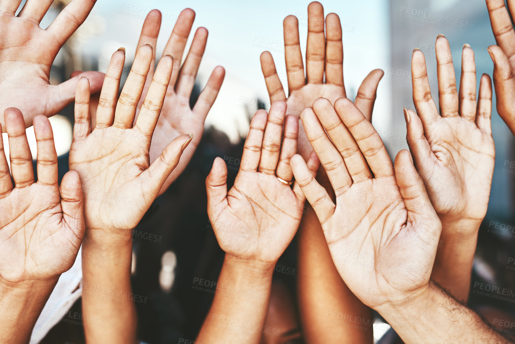 Buy stock photo Cropped shot of a group of unrecognizable people's hands