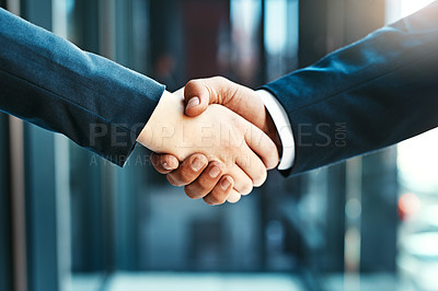 Buy stock photo Handshake, business people and collaboration, agreement and support with networking, welcome and introduction. Hiring, recruitment and promotion with corporate team shaking hands and partnership