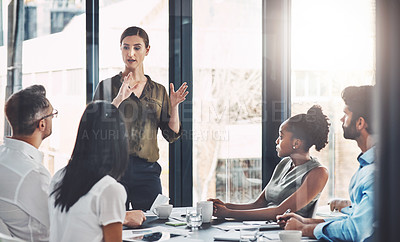 Buy stock photo Business proposal, meeting and people with communication in office for strategy, planning or feedback. Diversity, corporate and team with discussion at work for partnership,  growth and brainstorming