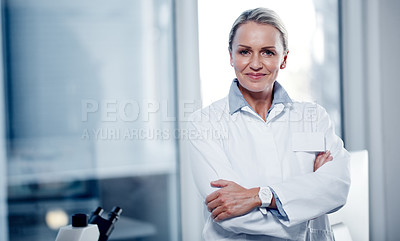Buy stock photo Portrait of a mature scientist standing in a lab