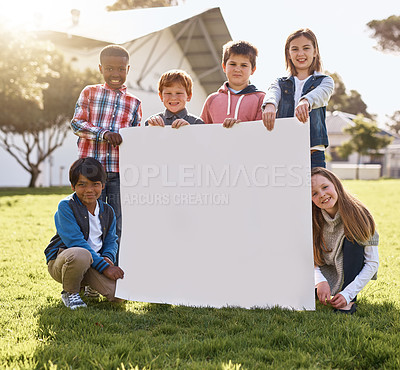 Buy stock photo Shot of young kids playing together outdoors