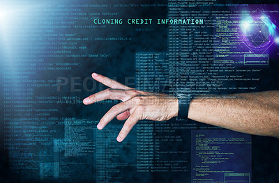 Buy stock photo Cropped shot of an unrecognizable male programmer's hand reaching into code