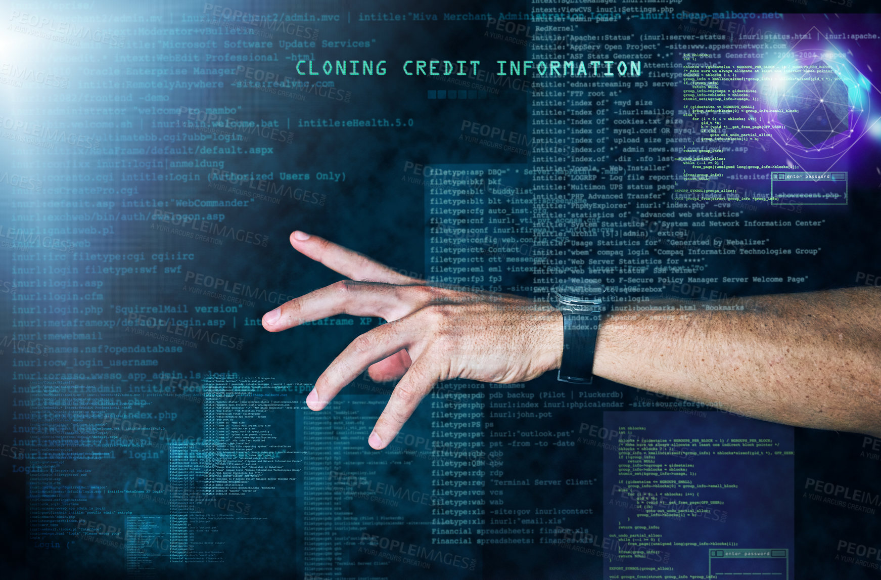 Buy stock photo Cropped shot of an unrecognizable male programmer's hand reaching into code