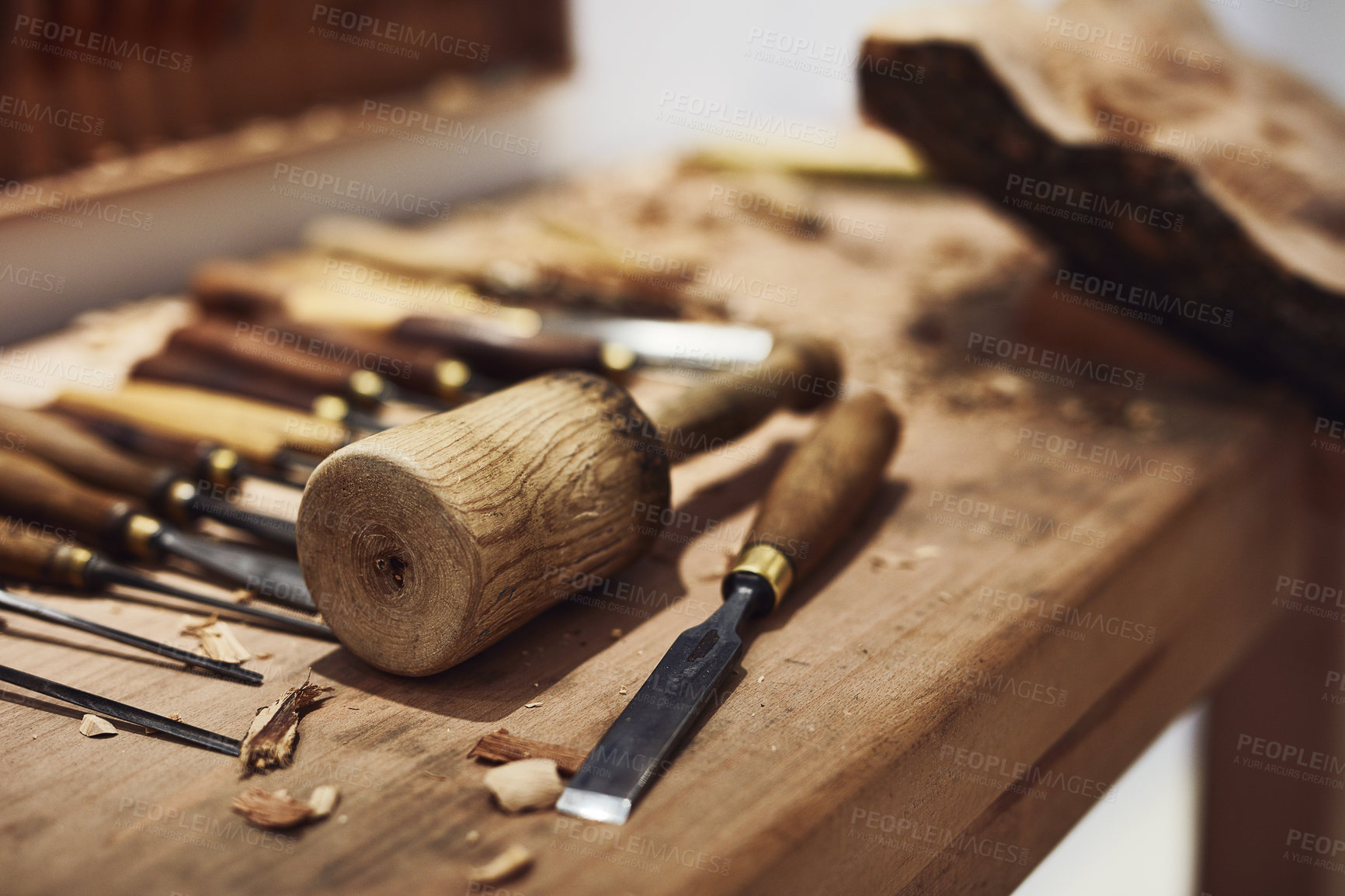 Buy stock photo Cropped shot of the inside of a craftsman's workshop