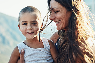 Buy stock photo Cropped shot of a single mother spending time with her son