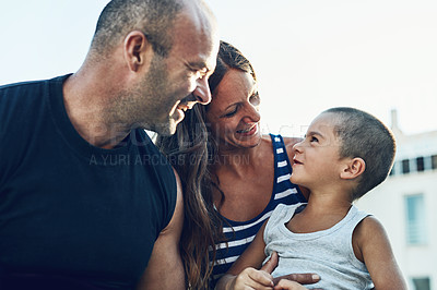 Buy stock photo Cropped shot of a family of three spending the day outdoors